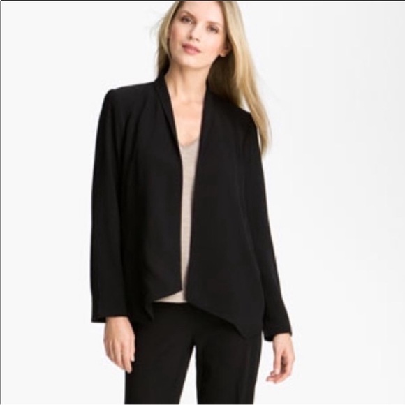 EILEEN FISHER Tropical Suiting Eco Poly Black Shaped Jacket Blazer Size Large - Picture 1 of 12